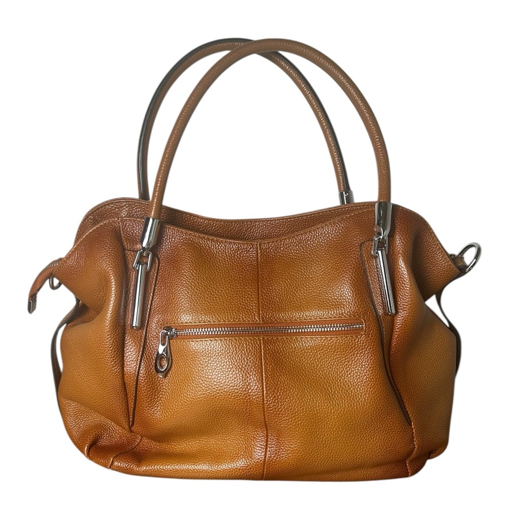 HESHE Burnt Orange Pebbled Leather Satchel Purse Tote Shoulder Strap
